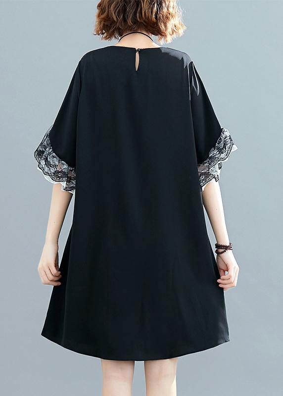 Style black chiffon dresses Fashion Ideas o neck Petal Sleeve Traveling Summer Dresses - bagstylebliss