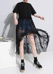 Style black cotton Tunics lace big hem Kaftan patchwork sundress - bagstylebliss