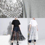 Style black cotton Tunics lace big hem Kaftan patchwork sundress - bagstylebliss