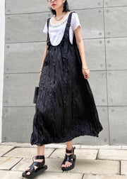 Style black cotton quilting dresses Spaghetti Strap Cinched long summer Dress - bagstylebliss