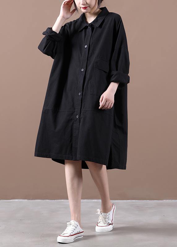 Style black dress lapel side open loose spring Dress - bagstylebliss