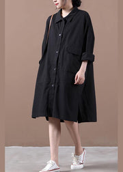 Style black dress lapel side open loose spring Dress - bagstylebliss