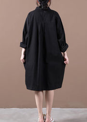 Style black dress lapel side open loose spring Dress - bagstylebliss