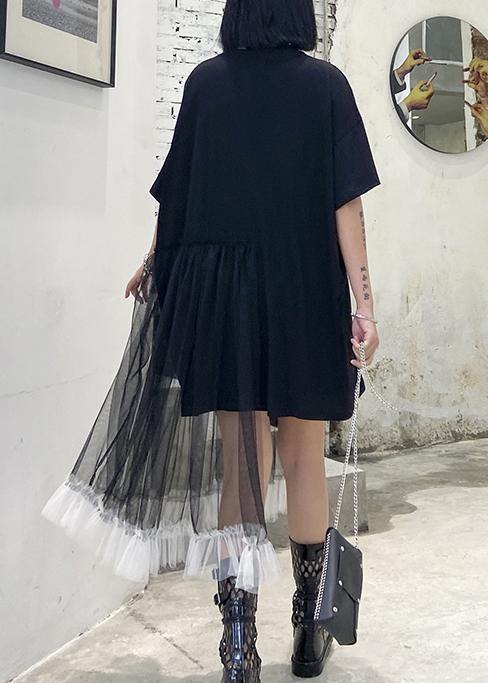 Style black dresses o neck patchwork tulle Midi Dresses - bagstylebliss