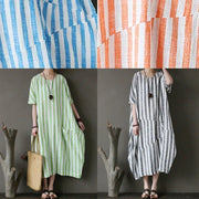 Style black striped cotton tunics for women o neck patchwork Art Dress - bagstylebliss