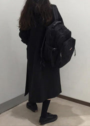 Style black fine trench coat Cotton side open hooded coats - bagstylebliss