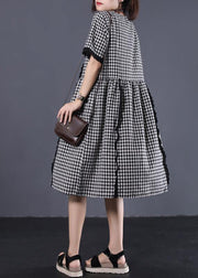 Style black white plaid cotton Tunic patchwork ruffles cotton summer Dress - bagstylebliss