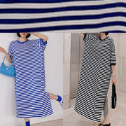 Style blue striped tunic dress o neck side open Plus Size Dresses - bagstylebliss