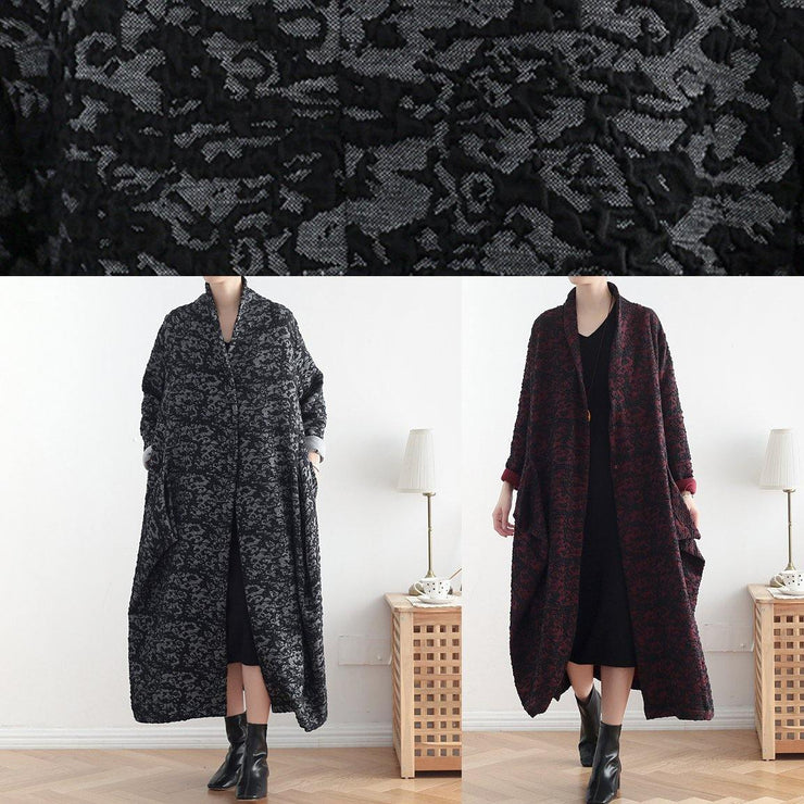 Style burgundy jacquard fine clothes pattern asymmetric coats - bagstylebliss