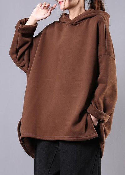 Style chocolate cotton clothes For Women hooded low high design baggy blouses - bagstylebliss