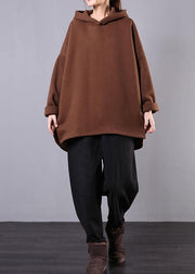 Style chocolate cotton clothes For Women hooded low high design baggy blouses - bagstylebliss