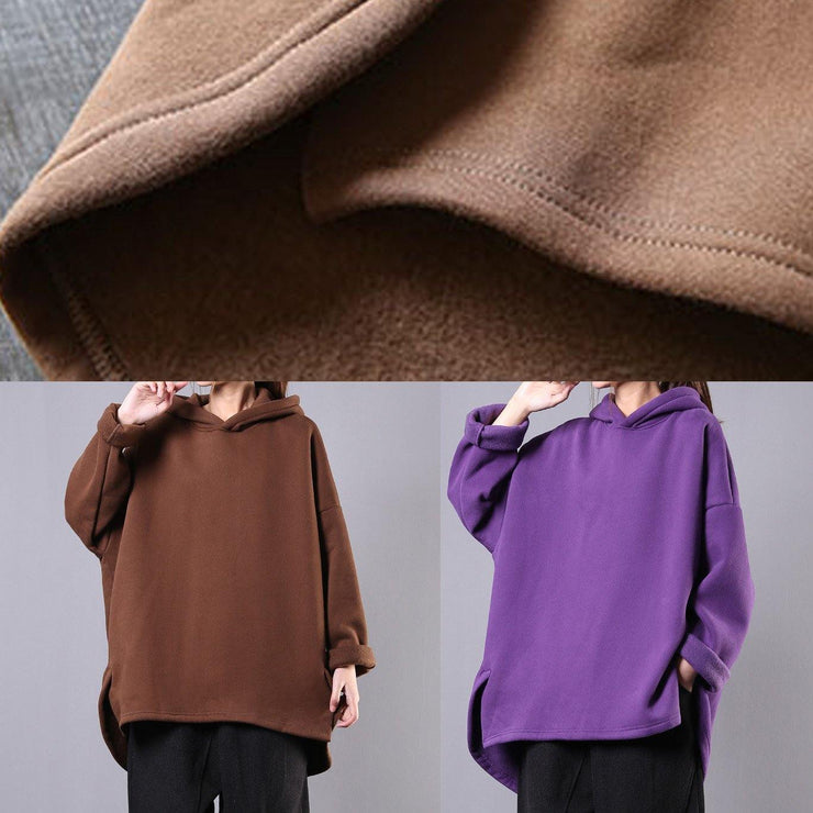 Style chocolate cotton clothes For Women hooded low high design baggy blouses - bagstylebliss