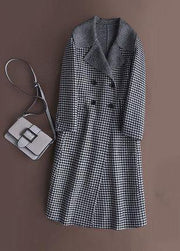 Style chocolate plaid Fashion coat Outfits Notched double breast jackets - bagstylebliss