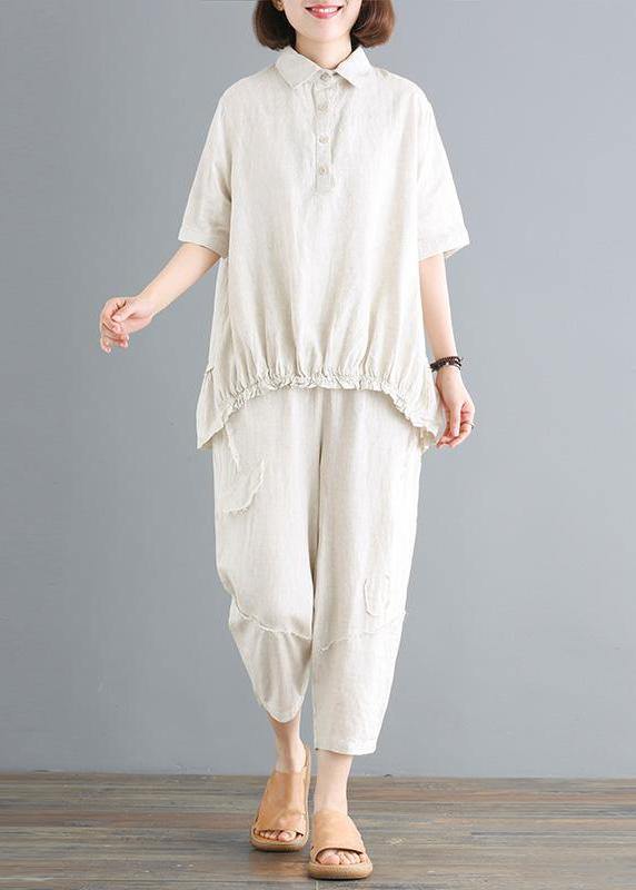 Style cotton linen tops women plus size Cotton Linen Solid Blouse And Pants - bagstylebliss