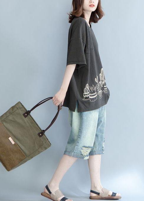 Style dark Appliques cotton Tunic prints cotton summer top - bagstylebliss
