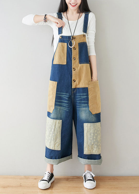 Stil dunkelblaue Taschen Patchwork Baumwoll-Denim-Overalls Frühling