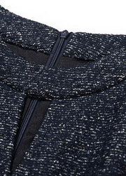 Style dark blue wool blended clothes For Women big hem cotton winter Dress - bagstylebliss