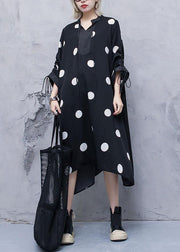 Style drawstring chiffon spring Robes Fine Sewing black dotted Traveling Dresses - bagstylebliss