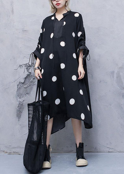 Style drawstring chiffon spring Robes Fine Sewing black dotted Traveling Dresses - bagstylebliss