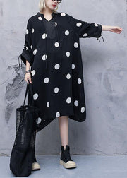 Style drawstring chiffon spring Robes Fine Sewing black dotted Traveling Dresses - bagstylebliss