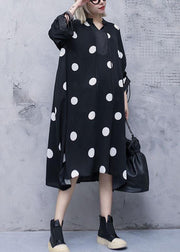 Style drawstring chiffon spring Robes Fine Sewing black dotted Traveling Dresses - bagstylebliss