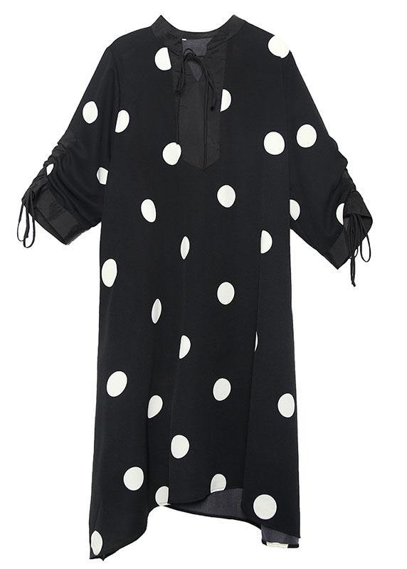 Style drawstring chiffon spring Robes Fine Sewing black dotted Traveling Dresses - bagstylebliss