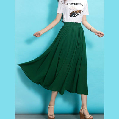 Style elastic waist chiffon clothes Sewing green Dress summer - bagstylebliss
