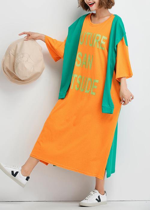 Style false two pieces cotton dresses Runway summer Maxi Dress orange patchwork - bagstylebliss