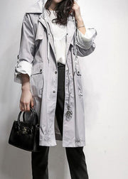 Style gray Fashion tunic coat Work Outfits hooded drawstring coat - bagstylebliss