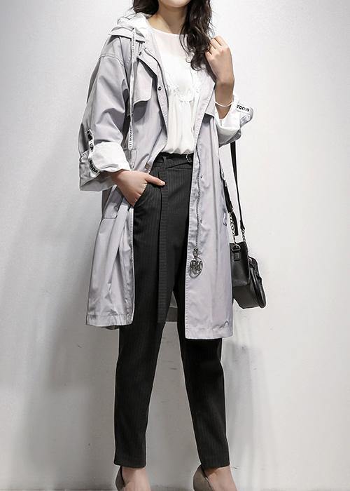 Style gray Fashion tunic coat Work Outfits hooded drawstring coat - bagstylebliss