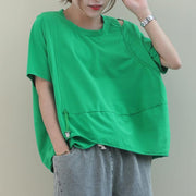 Style green cotton clothes For Women o neck baggy cotton shirt - bagstylebliss