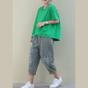 Style green cotton clothes For Women o neck baggy cotton shirt - bagstylebliss