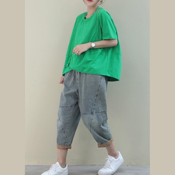 Style green cotton clothes For Women o neck baggy cotton shirt - bagstylebliss