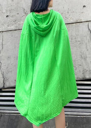 Style green print Cotton Tunic hooded asymmetric daily Dress - bagstylebliss