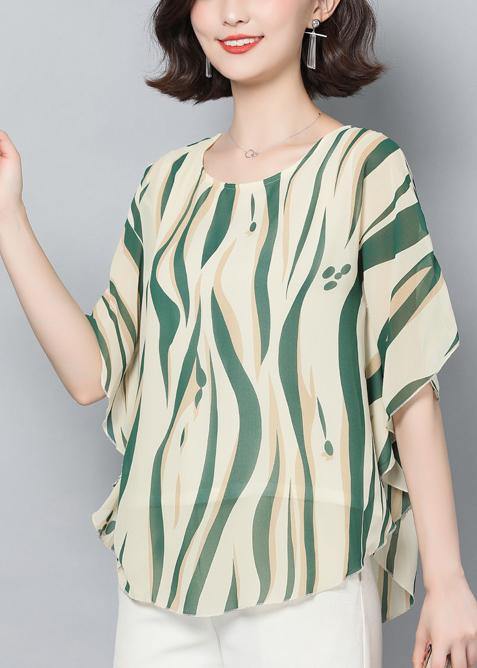 Style green print clothes o neck Batwing Sleeve short shirt - bagstylebliss