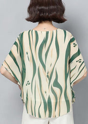 Style green print clothes o neck Batwing Sleeve short shirt - bagstylebliss