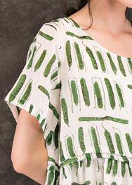 Style green striped linen dresses o neck pockets long summer Dress - bagstylebliss