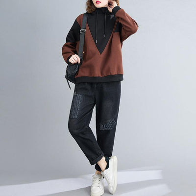 Style hooded patchwork clothes For Women Photography chocolate shirt - bagstylebliss