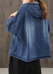 Style hooded pockets clothes For Women Photography denim blue blouses - bagstylebliss