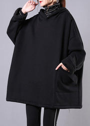 Style hooded pockets cotton clothes Sewing black blouses - bagstylebliss