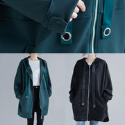 Style hooded zippered Plus Size coats women blouses black oversized outwears - bagstylebliss