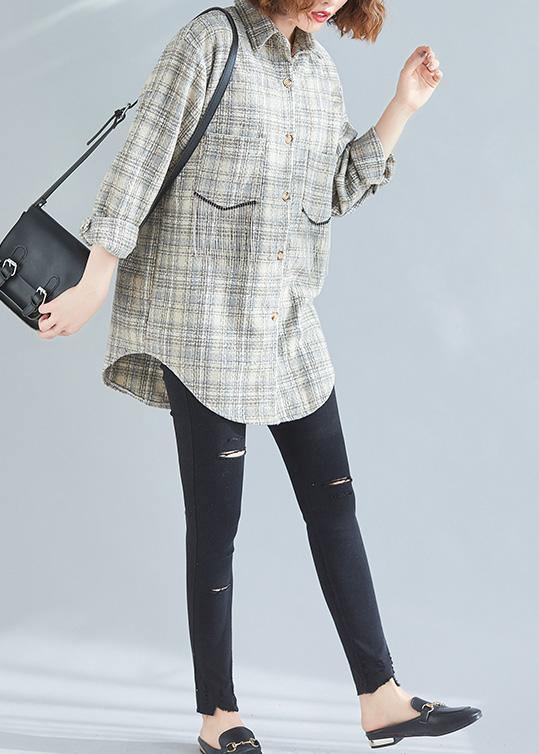 Style khaki plaid tunic pattern baggy spring tops - bagstylebliss