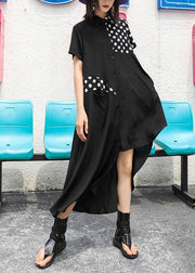 Style lapel asymmetric chiffon Robes boutique Tutorials black dotted Dress Summer - bagstylebliss