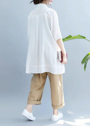 Style lapel half sleeve shirts women Outfits white blouse - bagstylebliss