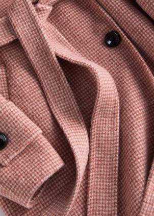 Style lapel tie waist fine maxi coat red plaid tunic outwear - bagstylebliss