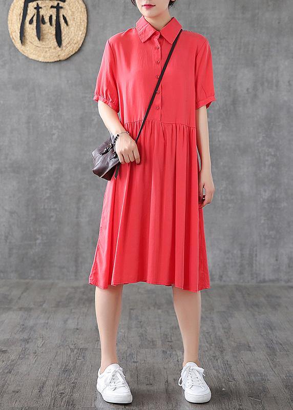 Style lapel Cinched Tunic Sewing red Dress - bagstylebliss