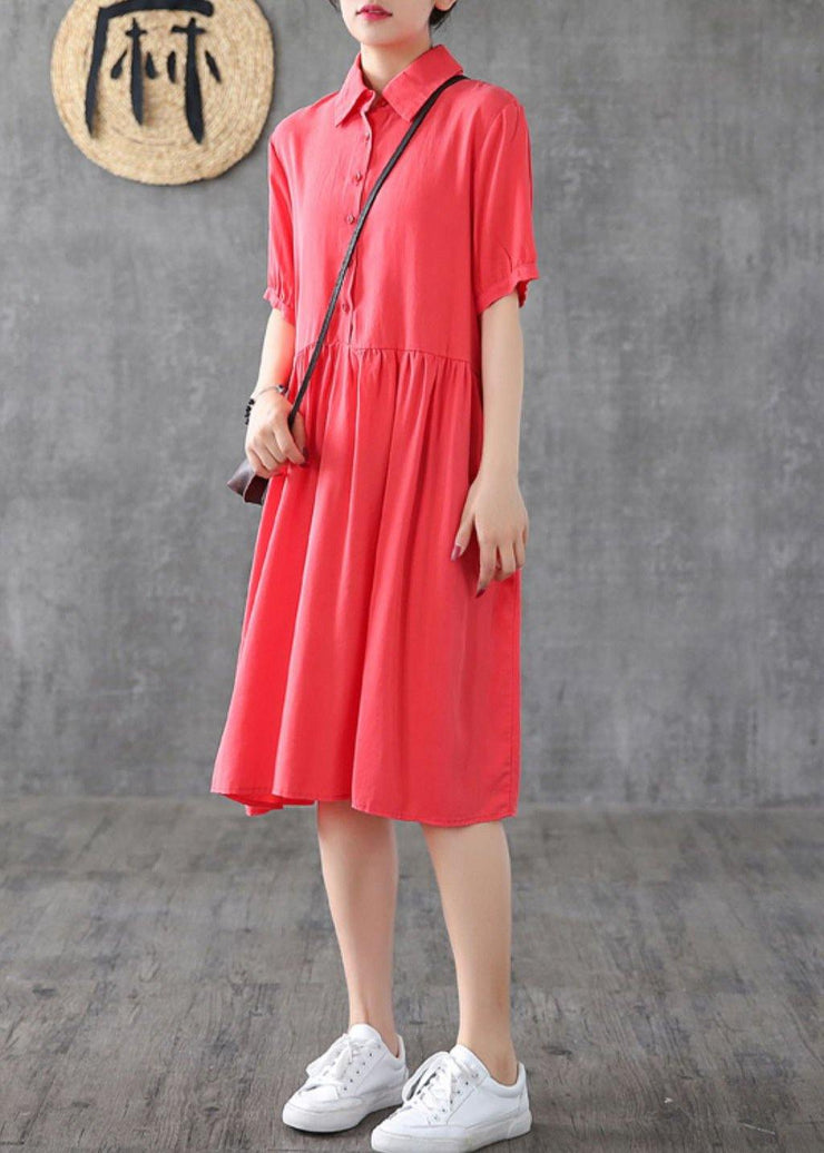 Style lapel Cinched Tunic Sewing red Dress - bagstylebliss