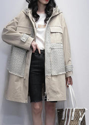 Style light beige Fine trench coat Work hooded patchwork  outwears - bagstylebliss