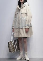Style light beige Fine trench coat Work hooded patchwork  outwears - bagstylebliss