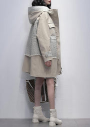 Style light beige Fine trench coat Work hooded patchwork  outwears - bagstylebliss